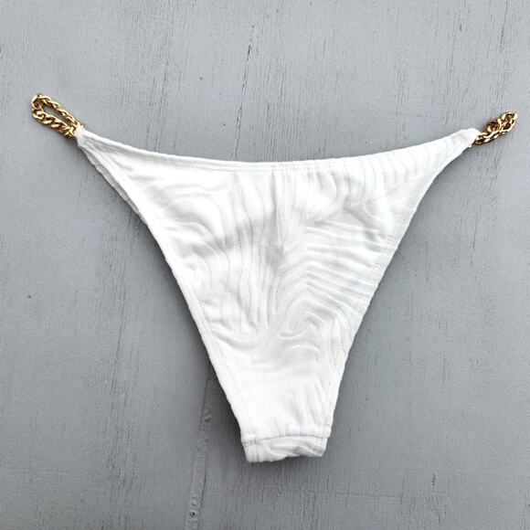 L*Space Women Ivory Textured Wild Side Chain Bitsy Swim Bikini Bottom Size S - Picture 5 of 5